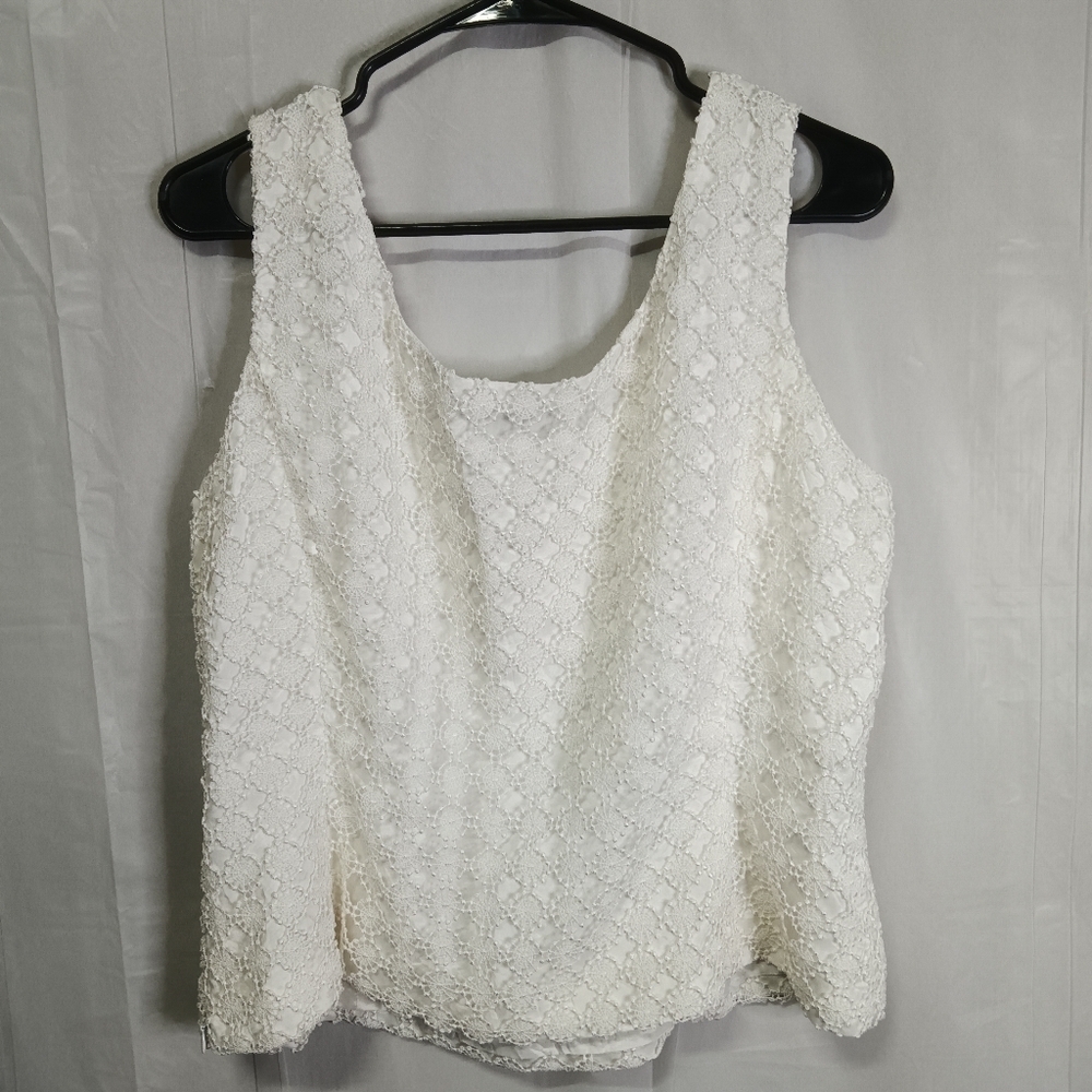 Tahari Arthur Levine Lace Tank Top White Size 16 - Picture 8 of 10
